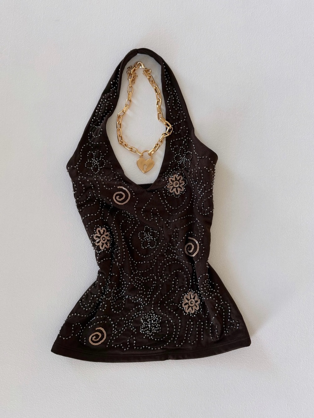 Urban Weekend Brown Beaded Halter top